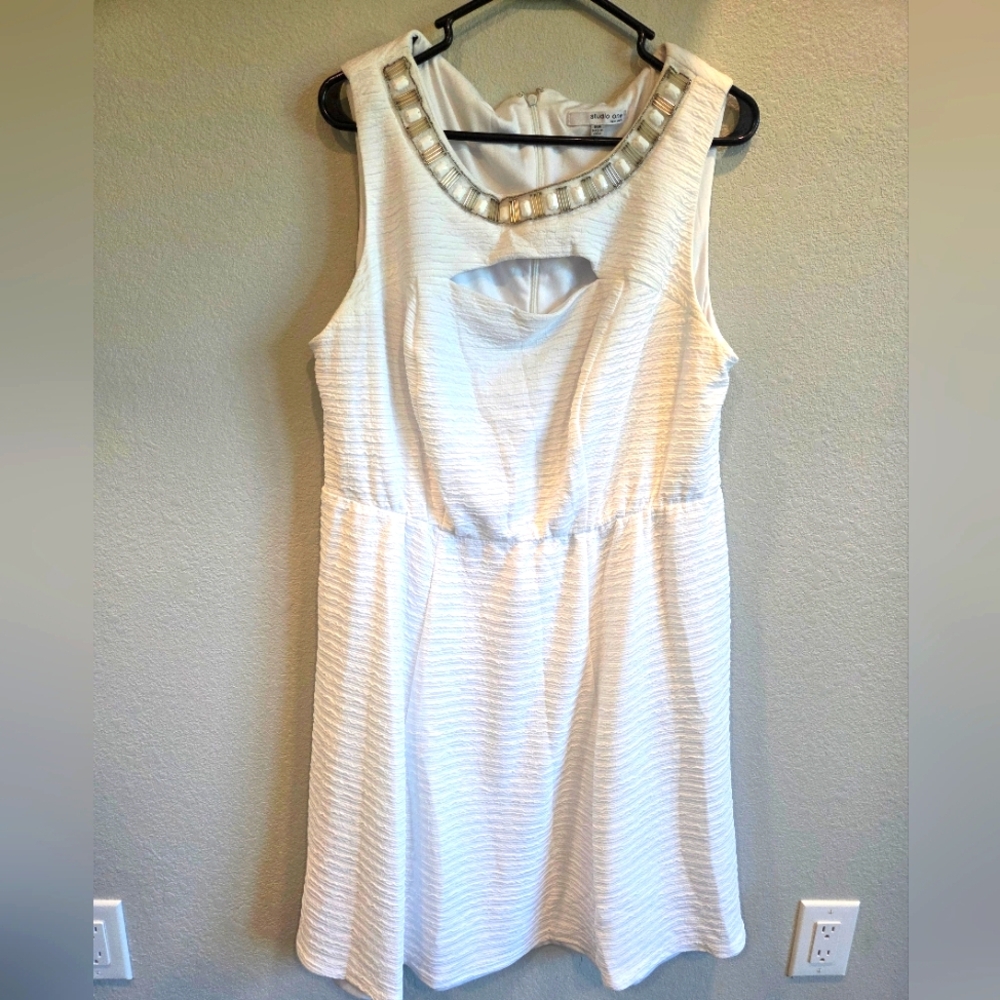 Studio One White Dress with Gold Embellished Neckline